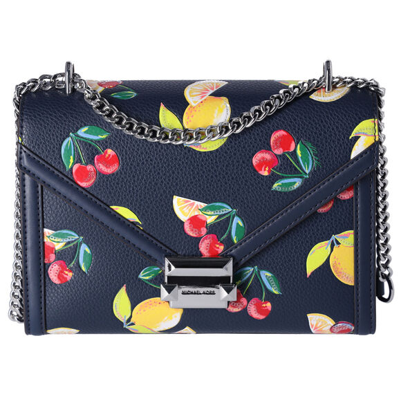 Michael Kors Whitney Medium Flap Shoulder Bag Fruit Print Navy Multi - Picture 2 of 8